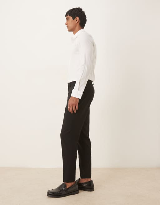 ASOS DESIGN – Czarne zwężane spodnie garniturowe z diagonalu, 3 z 5