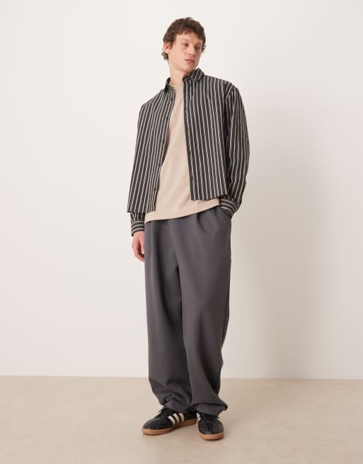 ASOS DESIGN – Czarno-beżowa koszula o pudełkowym kroju w paski, 2 z 5