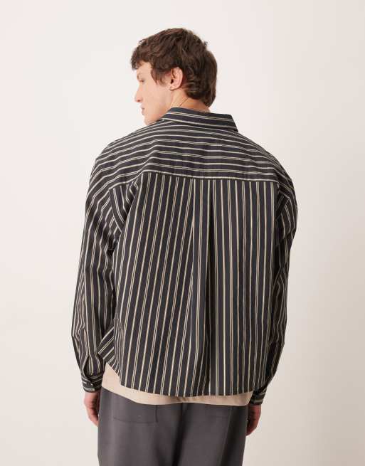 ASOS DESIGN – Czarno-beżowa koszula o pudełkowym kroju w paski, 3 z 5