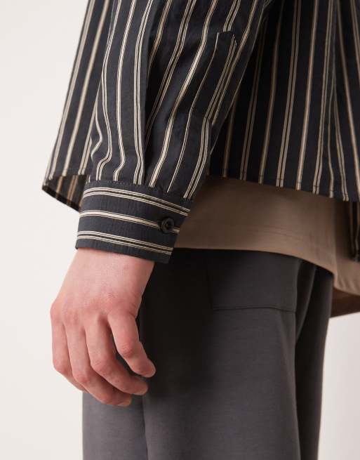 ASOS DESIGN – Czarno-beżowa koszula o pudełkowym kroju w paski, 5 z 5