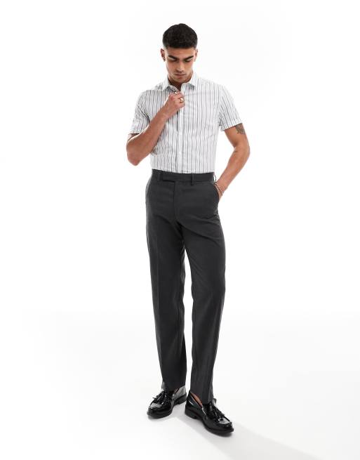 ASOS DESIGN – Czarno-biała dopasowana koszula do pracy ze stretchem z krótkimi rękawami w paski
