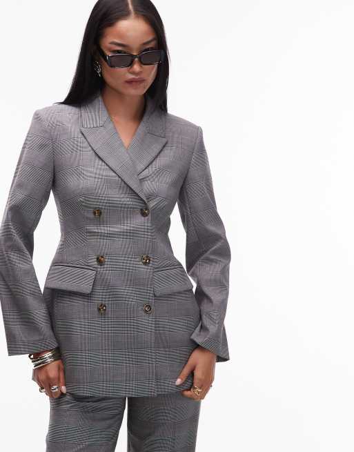 ASOS DESIGN – Czarno-biała dopasowana marynarka dwurzędowa o luźnym kroju w kratkę