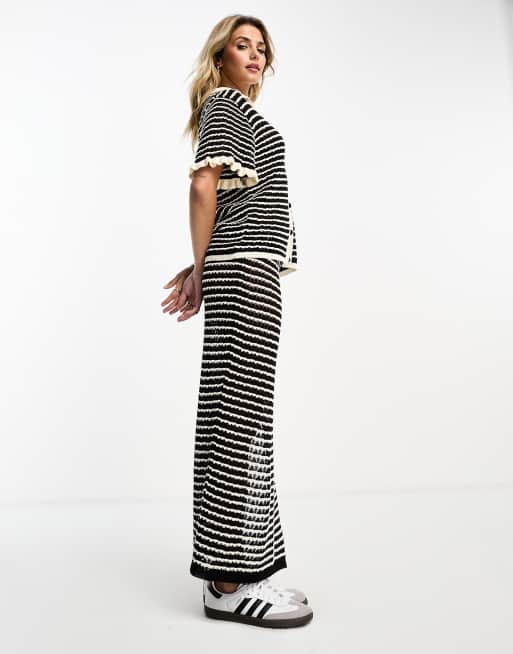 ASOS DESIGN – Czarno-biała dzianinowa sukienka maxi w paski