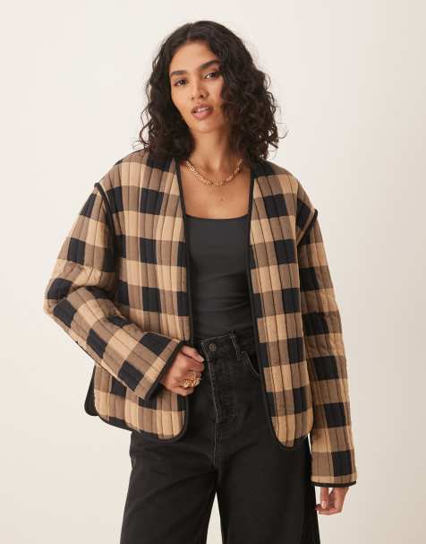 ASOS DESIGN cropped quilted jacket in mono check