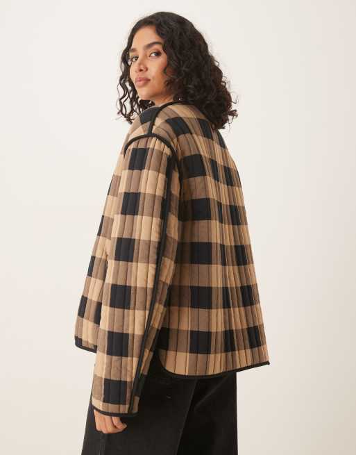 ASOS DESIGN – Czarno-biała krótka pikowana kurtka w kratę, 2 z 4