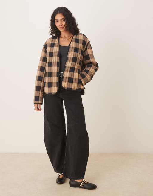 ASOS DESIGN – Czarno-biała krótka pikowana kurtka w kratę, 3 z 4