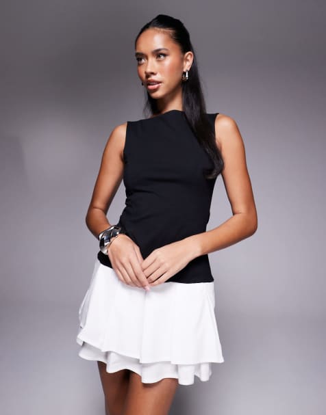 ASOS DESIGN sleeveless pleated poplin mono skirt mini dress