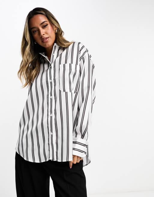 ASOS DESIGN – Czarno-biała satynowa koszula oxford w prążki