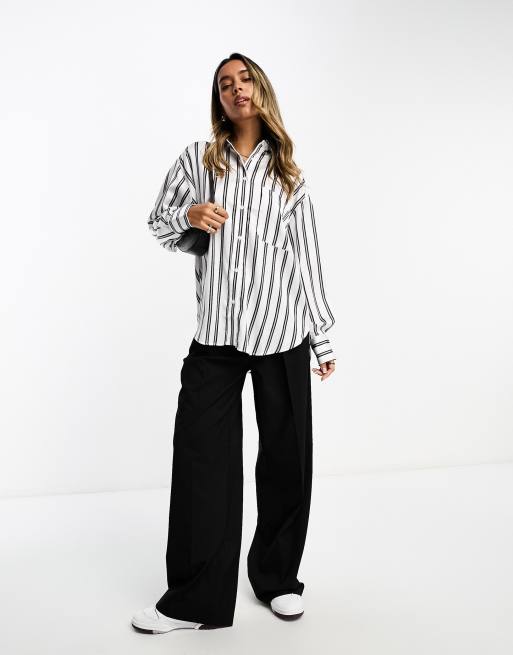 ASOS DESIGN – Czarno-biała satynowa koszula oxford w prążki, 4 z 4