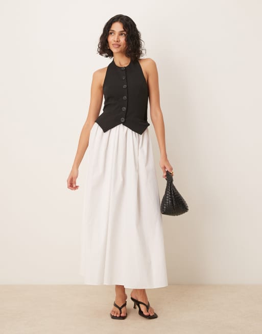 ASOS DESIGN – Czarno-biała sukienka midi z górą o fasonie kamizelki z dekoltem halter