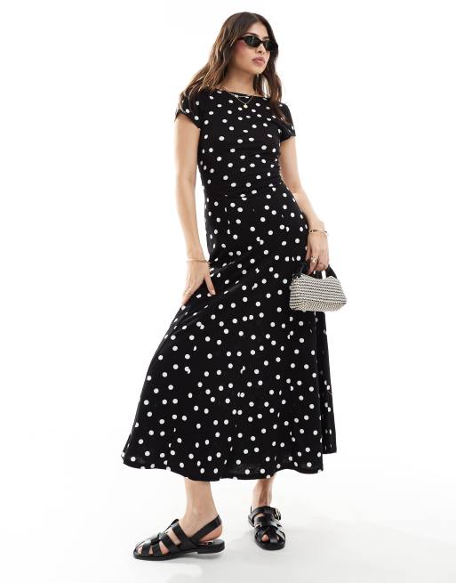 ASOS DESIGN – Czarno-biała sukienka mini z krótkimi rękawami w groszki z odkrytymi plecami