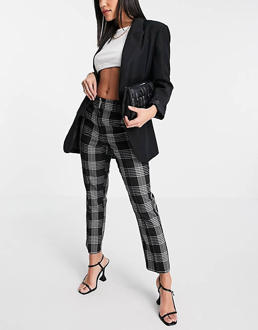 ASOS DESIGN – Czarno-białe eleganckie dopasowane spodnie cygaretki w kratkę