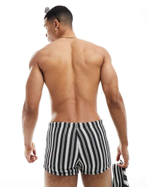 ASOS DESIGN – Czarno-białe szydełkowane kąpielówki w paski, 3 z 4