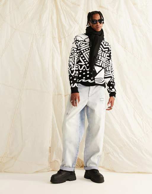 ASOS DESIGN – Czarno-biały dzianinowy sweter w azteckie wzory, 4 z 4