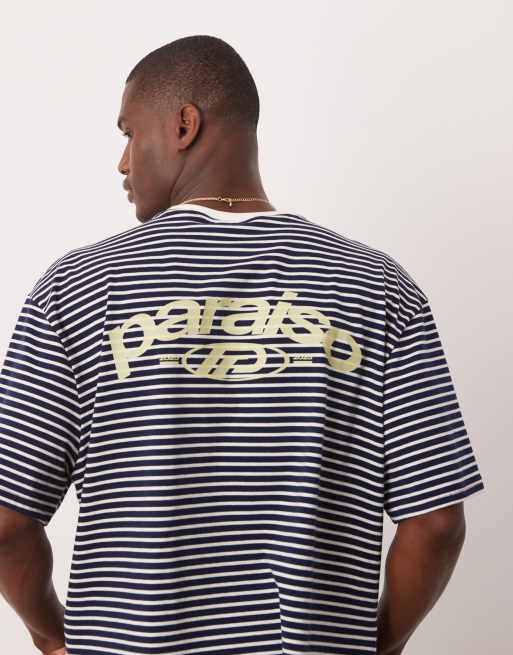 ASOS DESIGN – Czarno-biały T-shirt o pudełkowym kroju oversize w paski z nadrukiem
