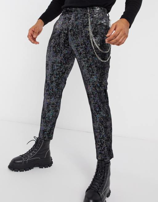 ASOS DESIGN – Czarno-granatowe eleganckie spodnie o bardzo obcisłym kroju z aksamitu
