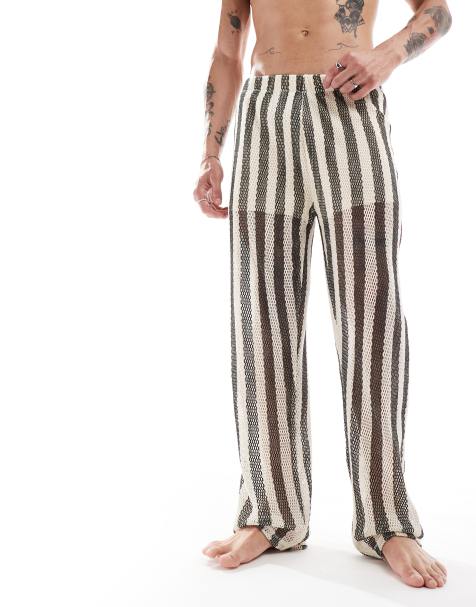 ASOS DESIGN – Czarno-kremowe, siateczkowe spodnie domowe w paski - view 1