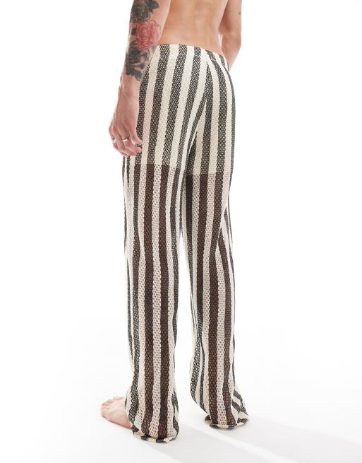 ASOS DESIGN – Czarno-kremowe, siateczkowe spodnie domowe w paski, 4 z 4