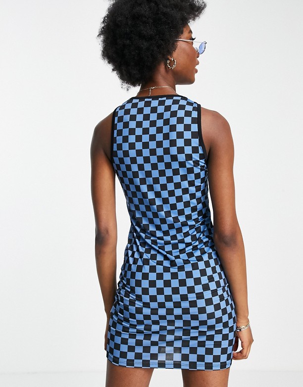  Na Sprzedaż ASOS DESIGN – Czarno-niebieska sukienka mini bodycon w szachownicę Niebieska szachownica