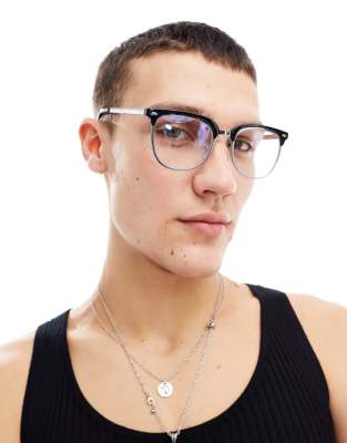 ASOS DESIGN – Czarno-srebrne metalowe okulary przeciwsłoneczne w stylu retro z soczewkami blokującymi niebieskie światło