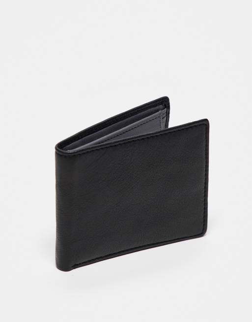 ASOS DESIGN – Czarno-szary portfel ze skóry z kontrastowymi wstawkami