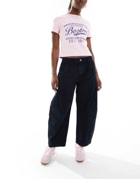 ASOS DESIGN – Czarnoniebieskie jeansy barrel z krótszymi nogawkami i średnim stanem - view 1