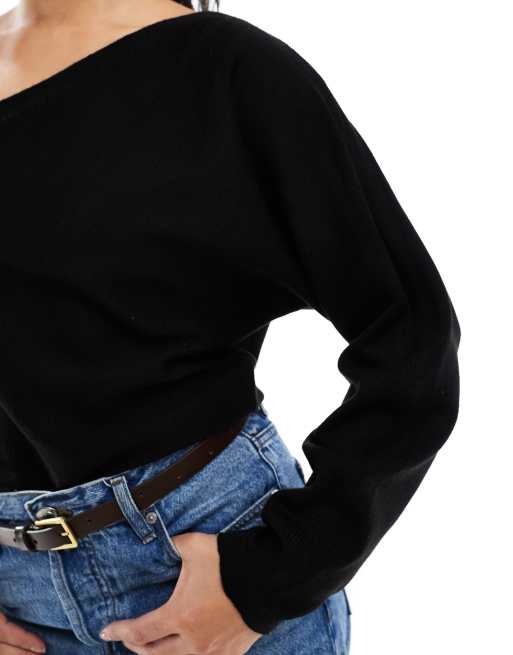 ASOS DESIGN – Czarny asymetryczny sweter dzianinowy na jedno ramię, 4 z 4