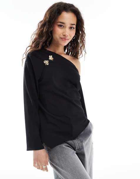 ASOS DESIGN – Czarny asymetryczny top z odkrytym ramieniem - view 1