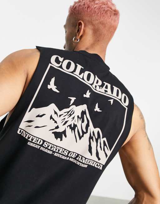 ASOS DESIGN – Czarny bawełniany podkoszulek o luźnym kroju z nadrukiem Colorado na plecach - BLACK
