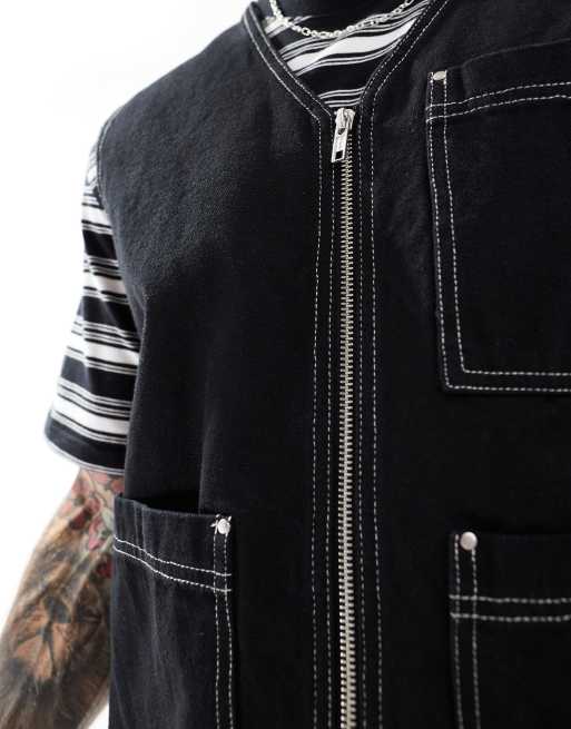 ASOS DESIGN – Czarny bezrękawnik w stylu utility z kontrastowym szwem, 2 z 4
