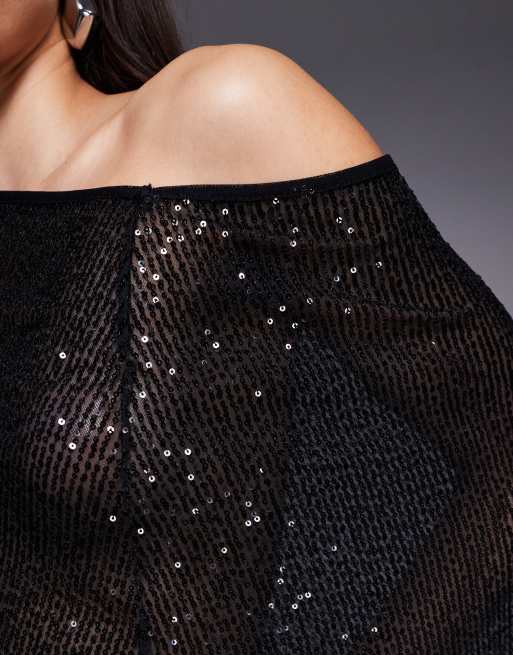 ASOS DESIGN – Czarny cekinowy top z pelerynką, 4 z 4