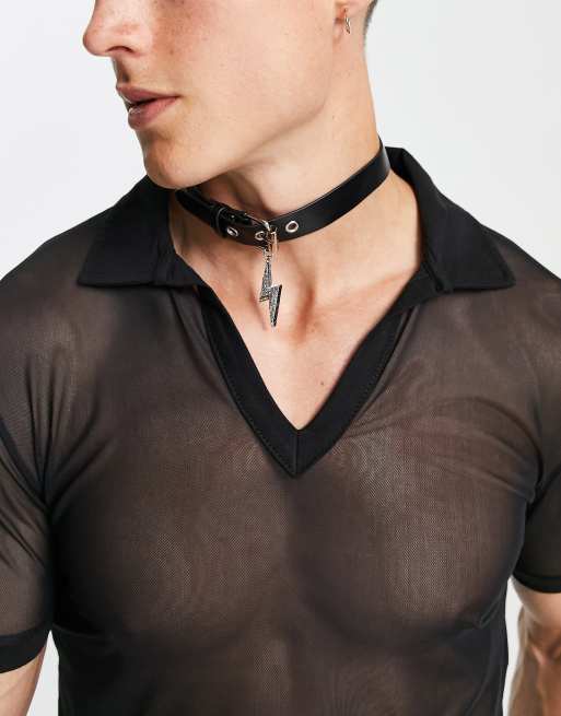 ASOS DESIGN – Czarny choker z poliuretanu z wisiorkiem w kształcie błyskawicy