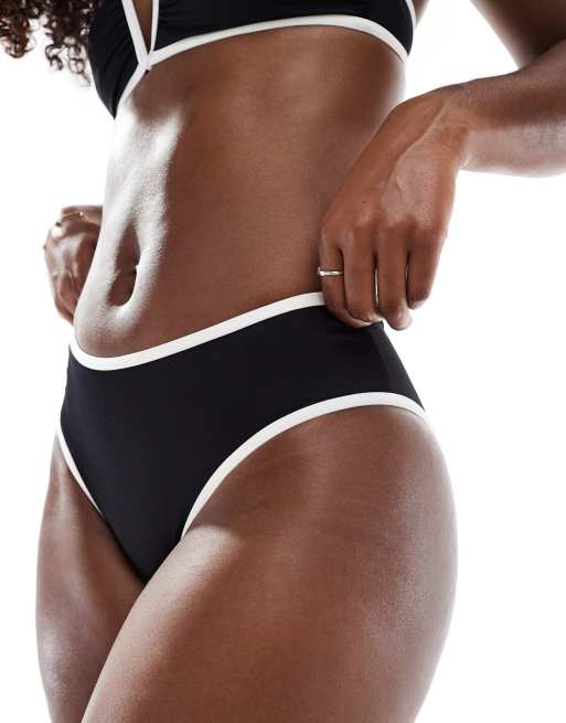 ASOS DESIGN – Czarny dół od bikini z kontrastowymi lamówkami i średnim stanem