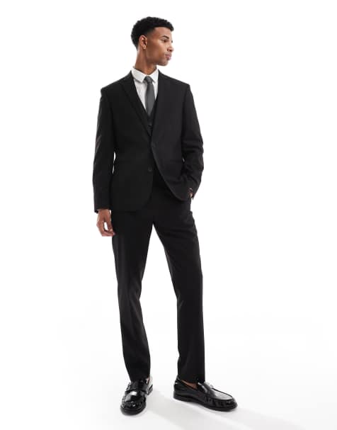 ASOS DESIGN – Czarny, dopasowany garnitur w jodełkę - view 1
