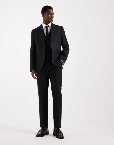 ASOS DESIGN – Czarny dopasowany garnitur z bogatego w len diagonalu - view 1