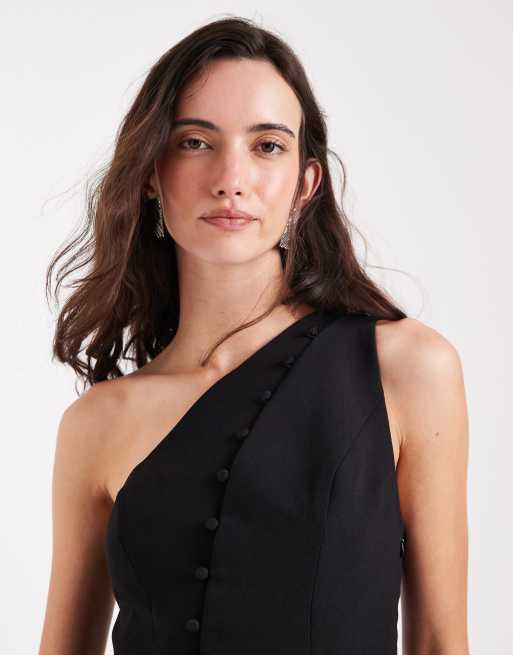 ASOS DESIGN – Czarny dopasowany top na jedno ramię z guzikami, 3 z 4