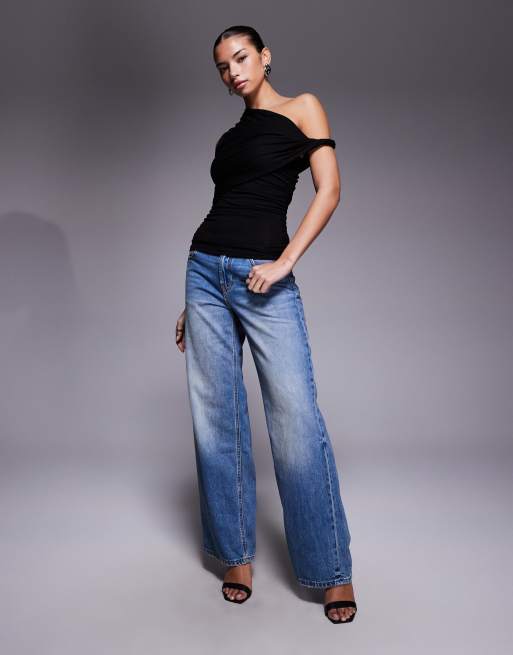 ASOS DESIGN – Czarny drapowany top z marszczeniem i skręconym bokiem, 3 z 4
