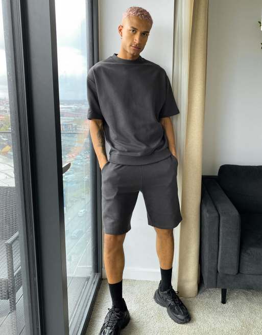ASOS DESIGN – Czarny dres z bluzą oversize i szortami z dżerseju