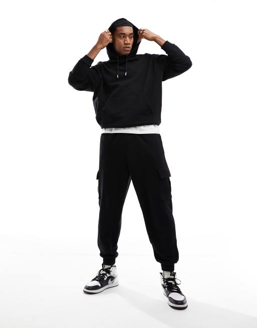 ASOS DESIGN – Czarny dres z bluzą oversize z kapturem i joggersami o luźnym kroju