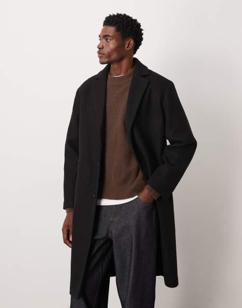 ASOS DESIGN – Czarny długi luźny płaszcz z imitacji wełny - view 1
