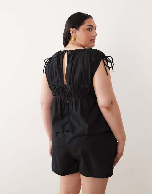 ASOS DESIGN – Czarny dwuwarstwowy krótki kombinezon z wiązaniem, 4 z 4