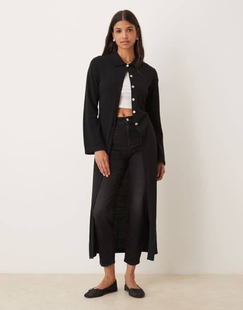 ASOS DESIGN knitted maxi cardigan with angel sleeve in black