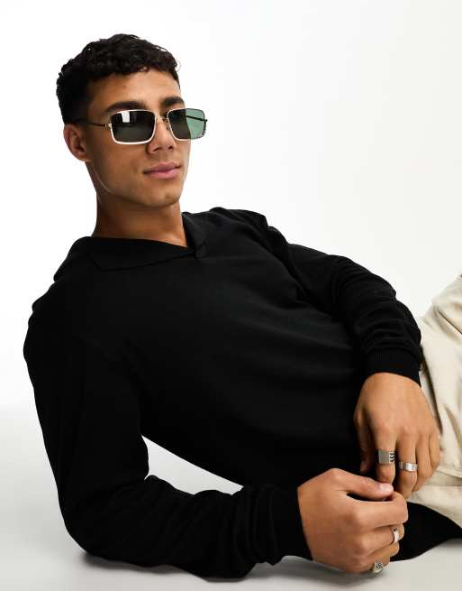 ASOS DESIGN – Czarny dzianinowy sweter z kołnierzykiem kubańskim, 5 z 5