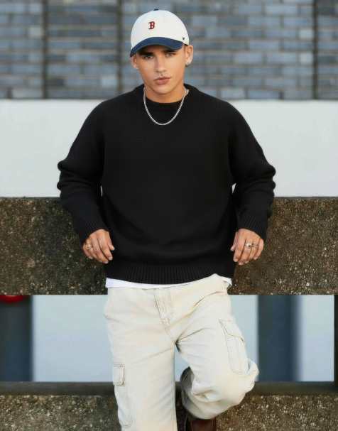 ASOS DESIGN super oversized boxy fit knitted crew neck jumper in black	