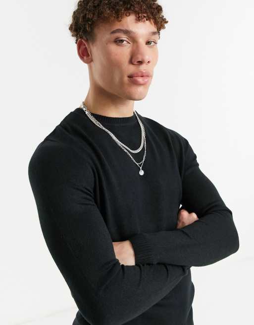 ASOS DESIGN – Czarny dzianinowy sweter z okrągłym dekoltem o kroju podkreślającym sylwetkę 