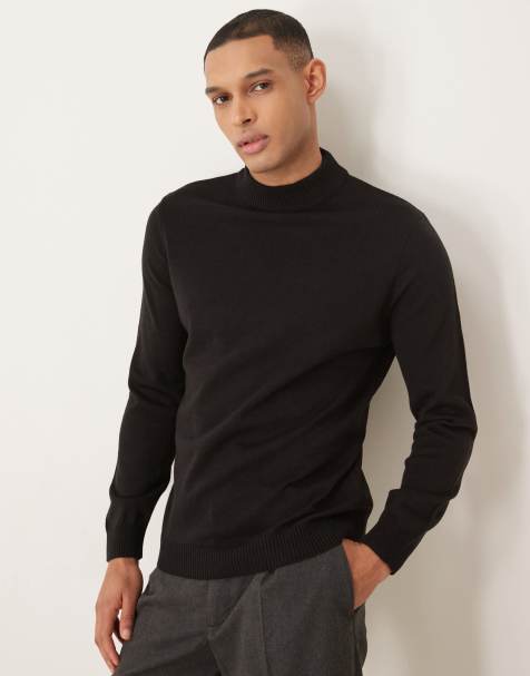ASOS DESIGN – Czarny dzianinowy T-shirt z długimi rękawami i golfem - view 1