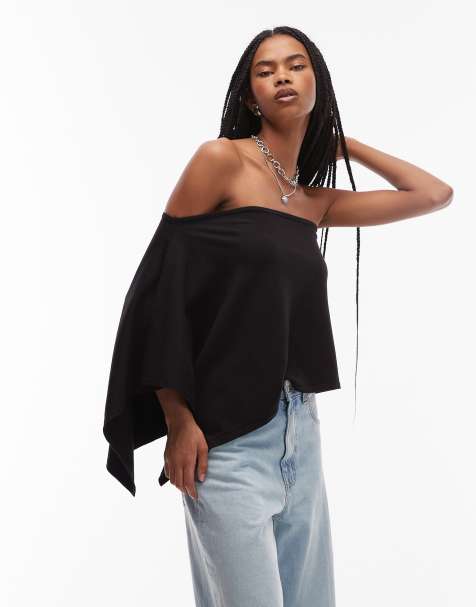 ASOS DESIGN knitted one shoulder cape in black