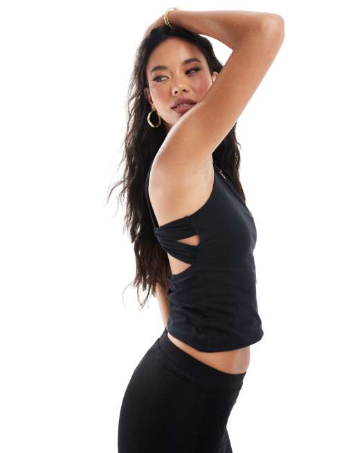 ASOS DESIGN – Czarny dzianinowy top na jedno ramię z ozdobnym węzłem na plecach
