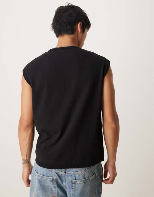  ASOS DESIGN – Czarny, dzianinowy top oversize bez rękawów, z okrągłym dekoltem, 3 z 4