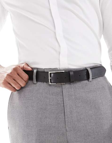 ASOS DESIGN – Czarny elegancki pasek z imitacji skóry ze srebrną sprzączką - view 1